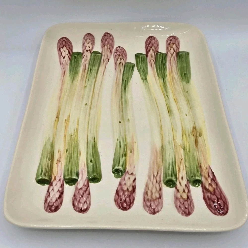 Aparagus Majolica Olfaire Serving Platter Vintage Made in Portugal Serveware MCM